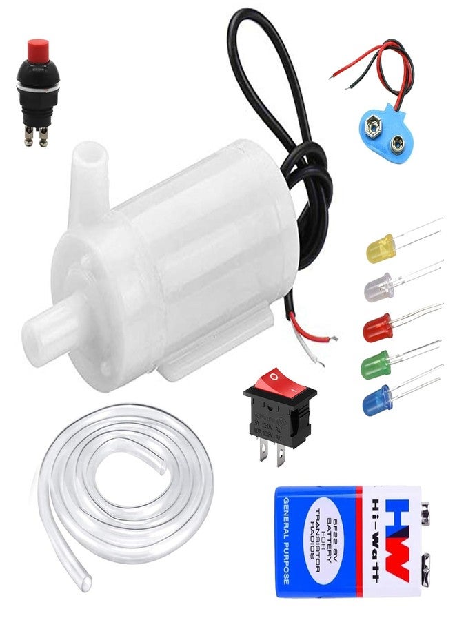 TESTIN ELECTRONICS Waterproof Mini Water Project DC Pump 3-9v Complete kit with Switch,Led, 9v and Pipe - Image 1